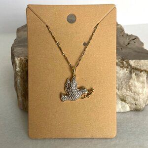 Gold Vermeil Sterling Silver 925 MA Dove Pendant Necklace Bird Of Peace 18"